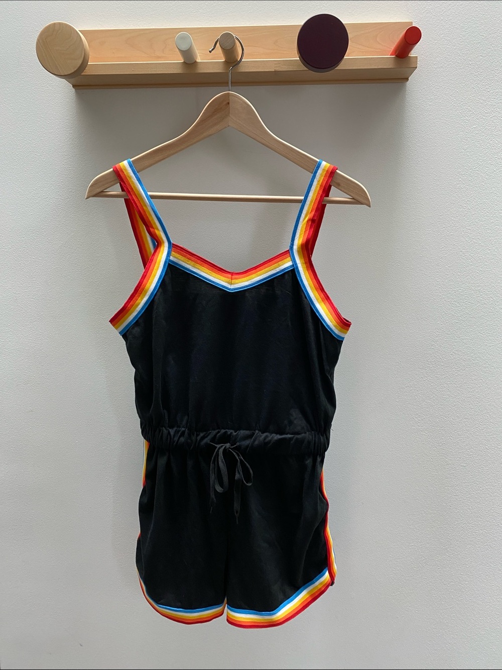 Black Romper with Rainbow Trim
